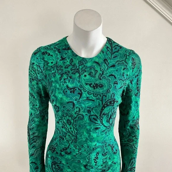 Zara Bloggers Favorite Jacquard Print Long Sleeve Dress Maxi Green S
